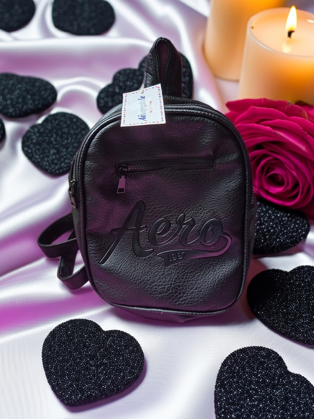Aeropostale Black Mini Backpack with Embossed Aero Logo